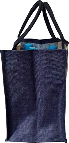 KVR natural Jute burlap wine beer carrier bottle sturdy bag with option to use as lunch bag (6 bottle bag, Heart Print) - Thumbnail 3