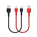 Short USB C Cable AUKEY (0.7ft 2 Pack) USB Type C Cable 0.2m Fast Charging Cord for Samsung Galaxy Note9 S10 S10+ S9 S8, LG V40 V30 G6 G5, HTC U12+ 10, Power Bank, Portable Charger - Red Black