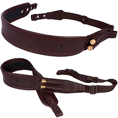 BRONZEDOG Leather Rifle Sling Brown Adjustable Shooting Belt Holder for Rifle Premium Quality Soft Padded Anti Slip Hunting Accessories