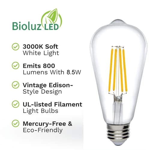 Bioluz LED 92 CRI Dimmable Edison Light Bulbs 800 Lumen Soft White