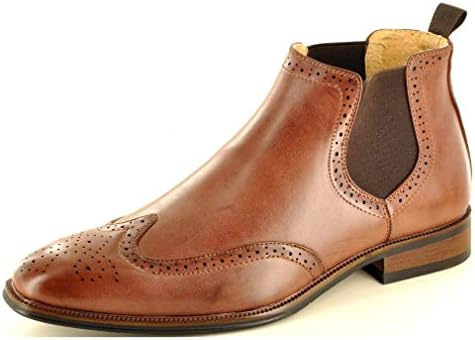 My Perfect Pair Mens Italian Style Leather Lined Chelsea Brogue Pointed Toe Boots UK Sizes 7-12