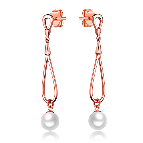 GWEarrings for Women Drops Earrings Ear Stud 925 Sterling Silver Brightness Zirconia Ear-Drops Dangle Lady Jewelry (Roes Gold Pearls)