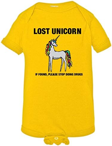 Baby Creeper Lost Unicorn If Found Stop Doing Drugs Infant Body Suit Onsie - 6-12 Months - Yellow