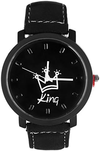 Cuitan 1pc Fashion Couples Quartz Watch Wristwatch Round Dial Men's Wrist Watches (Black), King Crown PU Faux Leather Band Wrist Watch for Men Students Lovers Gift