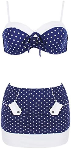 Bathing Suit, Abary Polka Dots 2 Piece Skirted Bikini Set Bowknot Swimwear Blue XXXL(US 12-14)