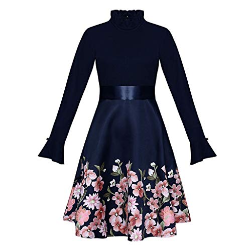 Dumanfs Women Vintage Turtleneck Short Dress Long Sleeved Floral