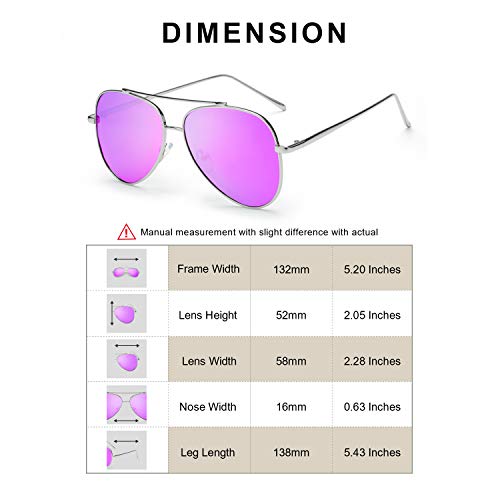 SODQW Classic Sunglasses Women Polarized, Mirrored Flat Lens UV Protection, Fashion Lightweight Frame Eyeglasses (Silver/Purple Mirror Lens) - Thumbnail 6