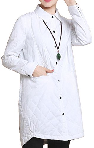 Vska Women's Baic Solid Thick Warm Quilted Shirt Jacket OS White Vska Women's Baic Solid Thick Warm Quilted Shirt Jacket OS White