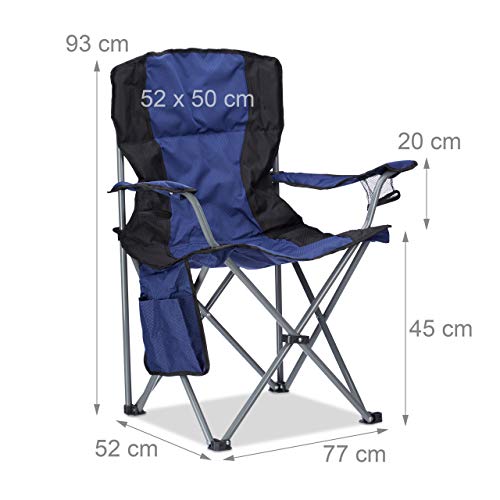 Relaxdays Campingstuhl faltbar, mit Getränkehalter, mit Rückenlehne und Armlehne, HxBxT: 93x77x52 cm, blau-schwarz – Bild 5