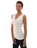 PattyBoutik Women's Cowl Neck Button Sleeveless Top (Off-White XL)