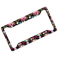 Aluminum License Plate Frame with Boho Flowers and Black Background