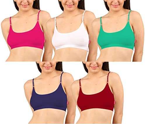 Women's Cotton Adjustable Strap Knitted Bra 5 Color Pack