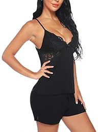 Genhoo Pajama for Women Lace Sleepwear Two Pieces Cami Short Set Sexy Lingerie PJ Set S-XXL
