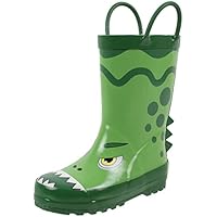 Rainbow Daze Kids Rubber Rain Boots, Dino The Dinosaur, Waterproof, Green, Little Kid Size 11/12