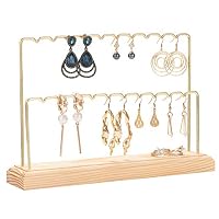 DHMK 2 Layers Earring Holder Stand Jewelry Organizer, Metal Jewelry Display Stand Rack with Wood Base for Women Girls Gift Ear Stud Holders