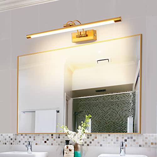 TYhogar Bathroom Mirror LED 60 cm 3 Colour Temperatures Adjustable and Brightness | 12W Brass Wall Light Arch with Swivel Head, Dimmable Without Scale, Anti-fog, Illuminated Mirror for Bathroom and Vanity