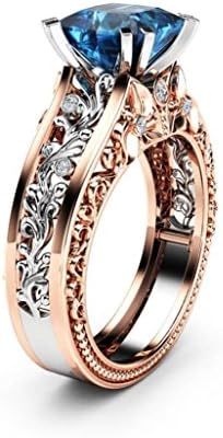 Clearance Sales Womens Girls Faux Crystal Rings AfterSo Fashion Exquisite Zircon Ring Cocktail Wedding Bride Jewelry Romance Anniversary Birthday Gift for Her Girlfriend (5, Blue - Gold - 6)