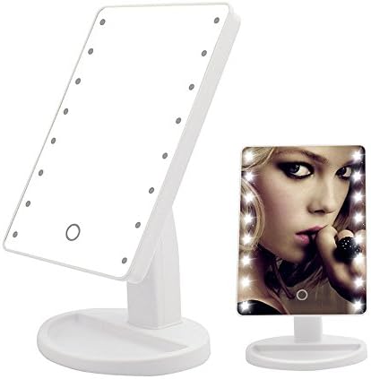LED Lighted Makeup Mirror, KOZYHOUSE Cordless Vanity Set, Touchable Screen with Brightness Adjustable Vanity Makeup Mirror Lighted for Waxing, Flossing, Christmas Gift (White, 1 Pack)