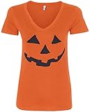 Threadrock Women's Halloween Pumpkin Face V-neck T-shirt