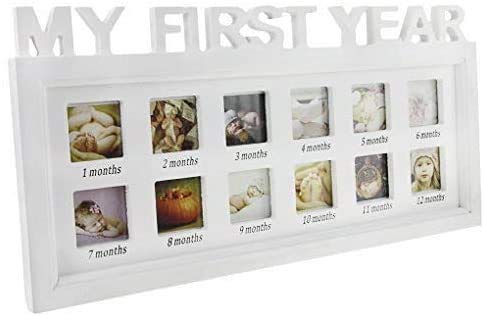 Picture Frame Baby My First Year Photo Frame Multi-Photo Moments Keepsake Photo Holder Girl Boy Impression Kit Album Newborn Baby Shower Birthday Xmas Memories Christening Gift