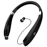 [Newest Design] Wireless Bluetooth 4.1 Headset, Retractable and Foldable Neckband Style Headphones.(Black)