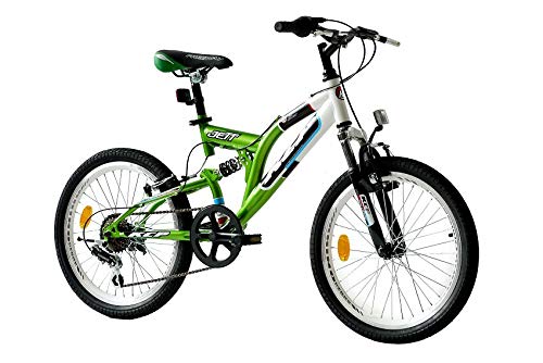 KCP 20 Zoll Mountainbike Kinderfahrrad - JETT FSF weiss grün - Vollfederung Kinder Fahrrad für Jungen und Mädchen mit 6 Gang 