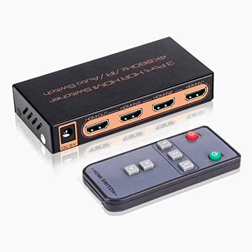 4K@60Hz HDMI 2.0 Switch 3x1, ROOFULL 3 Ports 4K HDMI Switcher with IR Remote Support Auto-Switch, HDR, HDCP 2.2, Dolby Vision, 1080P/3D, Compatible for PS4 Pro, Xbox, Fire TV, Apple TV (3 in 1 Out)