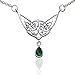 Simulated Emerald Green Glass Teardrop Sterling Silver Celtic Knot Necklace 18