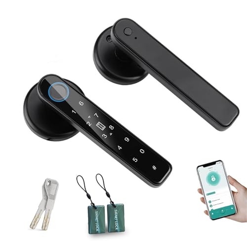 Cerradura Inteligente de Huellas Dactilares,6 en 1 Cerradura Electronica,Tuya App,IC Card, NFC, Huellas Dactilares,Contraseña Digital,Llave Mecánica