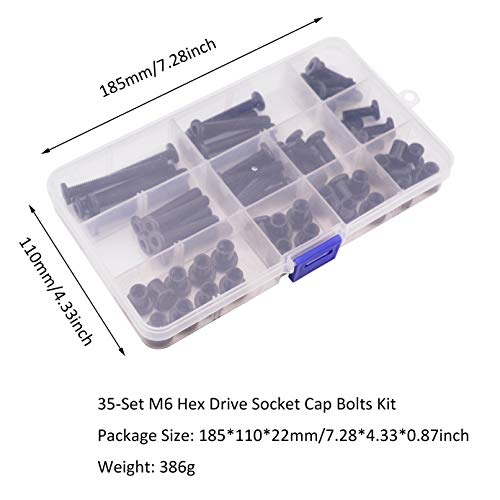 FPVKing 35Set M6 Hex Drive Socket Cap Bolts Kit, Black Socket Cap