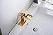 Bathfinesse Brushed Gold Bathroom Faucet Waterfall Brass Faucet Single Handle 1 Hole Modern Commercial Vanity Bath Sink Lavatory Deck Mount
