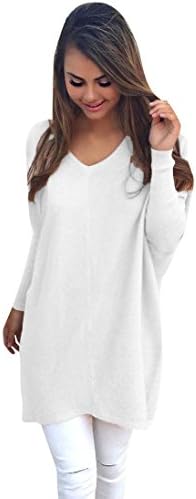 Womens Long Knitted Jumpers For Women Ladies Sweater Knitwear Knit V Neck Long Sleeve Longline Jumper Dress Casual Sweaters Warm Loose Jumpers Autumn Winter