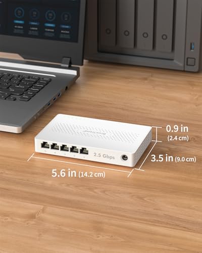 BrosTrend 5 Port 2.5GB Switch, Unmanaged Ethernet Switch for Game Console, PC, NAS, etc. 2.5 Gigabit Network Switch Fanless Plug & Play, Multi-Gigabit Switch, Desktop / Wall Mount, Lifetime Protection
