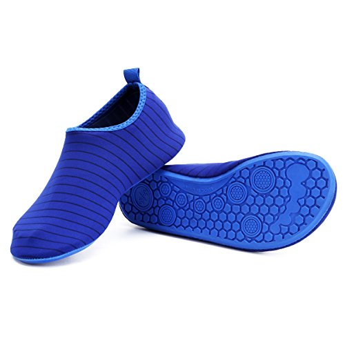 HQdeal Women’s Men’s Water Shoes Quick Drying Outdoor Sports Athletic Sneakers Aqua Shoes Slip On Lightweight Yoga Socks for Swimming Diving Surfing Snorkeling Boating Beach Walking Striped Blue