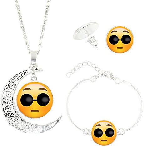 Emoji Funny Jewelry Set Earrings Bracelet And Necklace Charms for Kids Girls Womens (Cool)