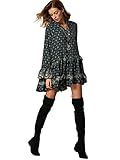 Milumia Women's Bohemian Fall Tribal Print Long Sleeve Swing Dress Dark Green XL
