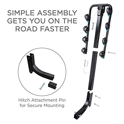 RaxGo Hitch Mounted 4 - Bike Rack Carrier, Sturdy Bicycle Swing Rack w/Tension Bar Included - Fits 2" Receiver - Foldable Design for Extra Convenience - Durable Powder-Coated Steel - Easy Assembly
