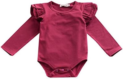 Baby Boys Girls Long Sleeve Solid Color Ruffle Romper (18-24M, Wine Red)