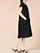 Mordenmiss Women's Cotton Linen Tunic Dress Pleated Short Sleeve Sundresses Summer Daily Pullover with Pockets (X-Large, Black)