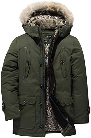 Amazon 秋冬ダウンコート メンズ ダウンジャケット マルチポケット アウター フェザーコート ファー フード付き ヒップ丈 あったか 厚手 防寒 防風 通勤 アウトドア アーミーグリーン M コート ジャケット 通販