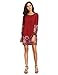 Floerns Women's Scoop-Neck Floral Long Sleeve Short Straight Dress, Red-2, Large