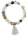Mana Vibes Essential Oil Semi Precious Gemstone Tassel Beaded Bracelet with Lava Beads, Essential Oil Jewelry 8mm Bead Size, Grey Tassel (Amazonite Grey Lava Beads)