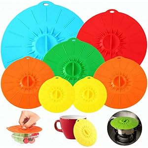 7 Pack Silicone Lids, Microwave Splatter Cover, 5 Sizes Reusable Heat Resistant Food Suction Lids fits Cups, Bowls…