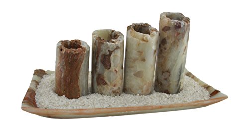Marble Candleholders Red And White Marble Artisan Hand Crafted 5 Piece Marble Candle And Tray Set 19.5 X 2.5 X 10 Inches Multicolored
