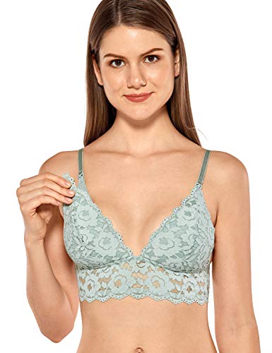 MOMANDA Women's Wire Free Lightly Lined Maternity Nursing Lace Bra Bralette Slated 34D