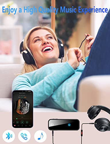 Bluetooth 5.0 Adapter 3.5mm Jack Aux Dongle, 2-in-1 Wireless Transmitter Receiver for Car,TV Audio,Headphones,Speakers,Projector