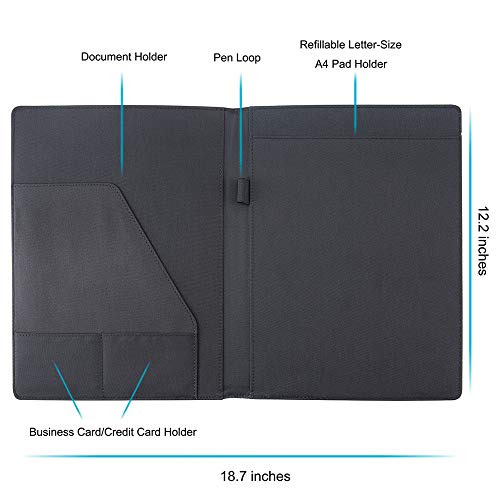 Padfolio Portfolio Folder with Letter Size Writing Pad - Professional Business Interview Resume Padfolio with Waterproof Fabric Cover - Thumbnail 4