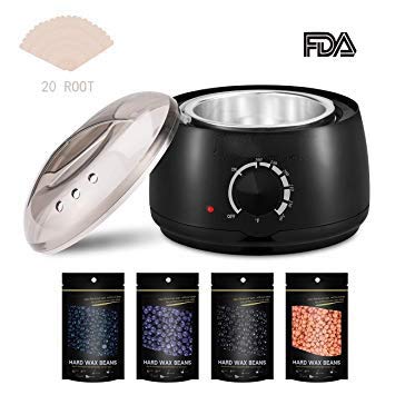Wax Warmer Hair Removal Kit, Professional Wax Heater Pot Self-Waxing Spa 4 Flavors Hard Wax Beans + 20 Wax Applicator Sticks Upgraded Temperature Setting Electric Wax Heater Home WaxingÂ 