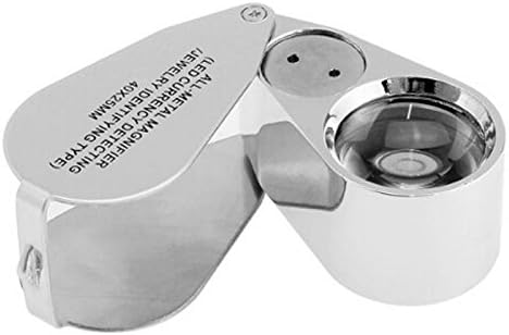 Hunter Optics 40X Illuminated Jeweler LED UV Lens Loupe Magnifier with Metal Construction and Optical Glass, with Kare and Kind Retail Package (40X x 25 mm, Silver)