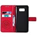 S8 Plus Case,Samsung Galaxy S8 Plus Cover,SMYTU Premium Emboss Sunflower Flip Wallet Shell PU Leather Magnetic Cover Skin with Wrist Strap Case(Red)